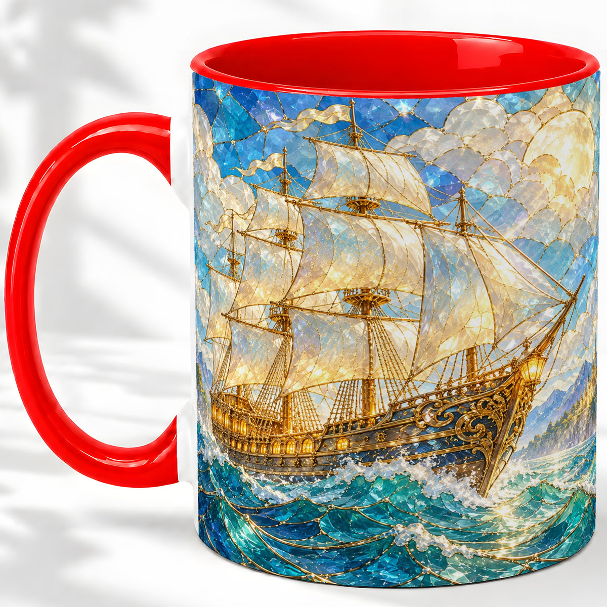 Sailing Ship Accent Mug, Ceramic Drinkware for Nautical Fans