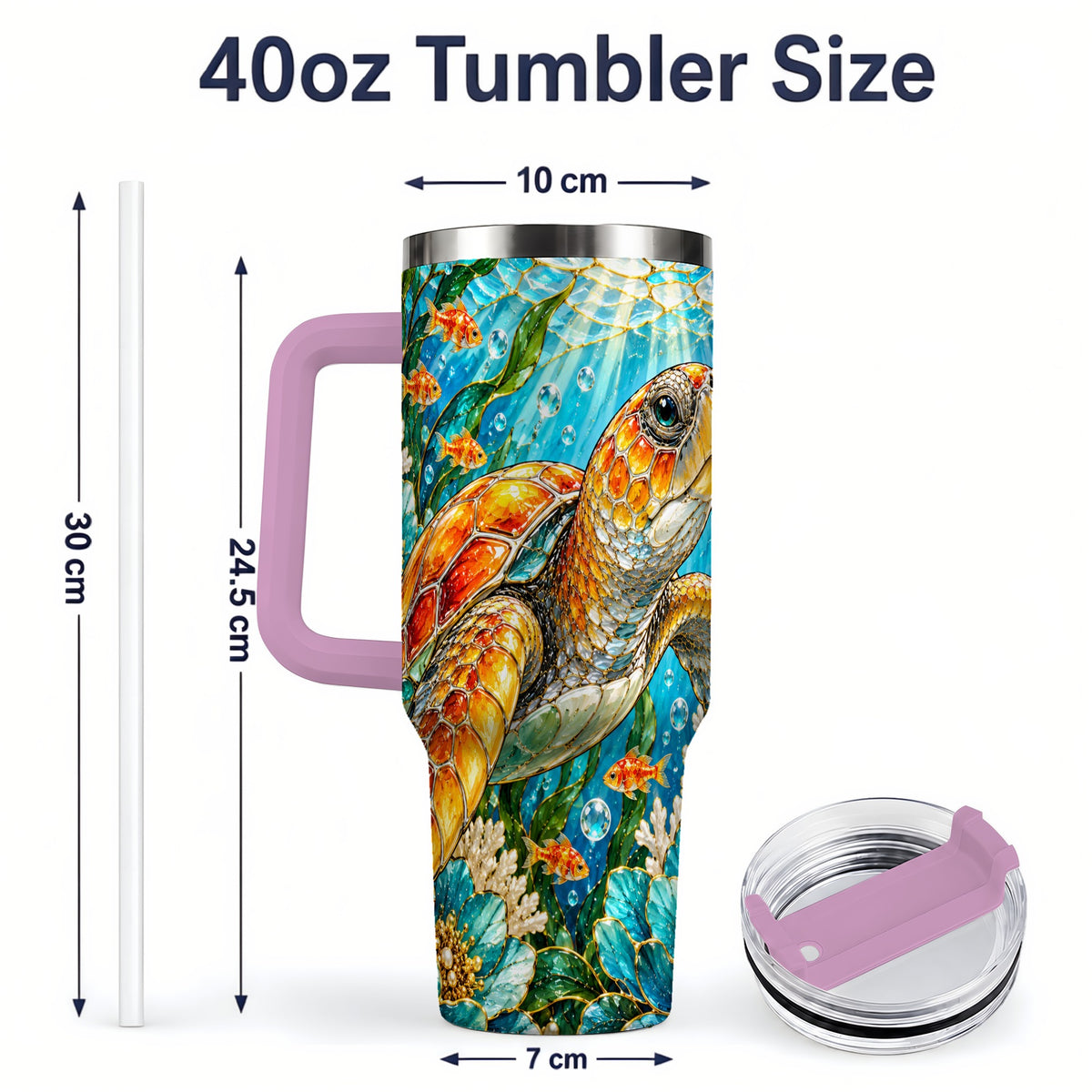 #pl[40oz|Pink] Sea Turtle Floral 40oz Tumbler, Drinkware for Turtle Lovers