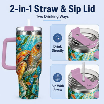 #pl[40oz|Pink] Sea Turtle Floral 40oz Tumbler, Drinkware for Turtle Lovers