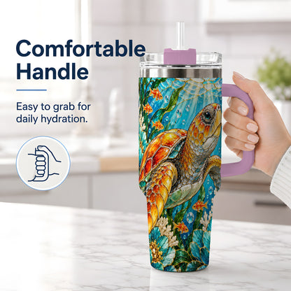 #pl[40oz|Pink] Sea Turtle Floral 40oz Tumbler, Drinkware for Turtle Lovers