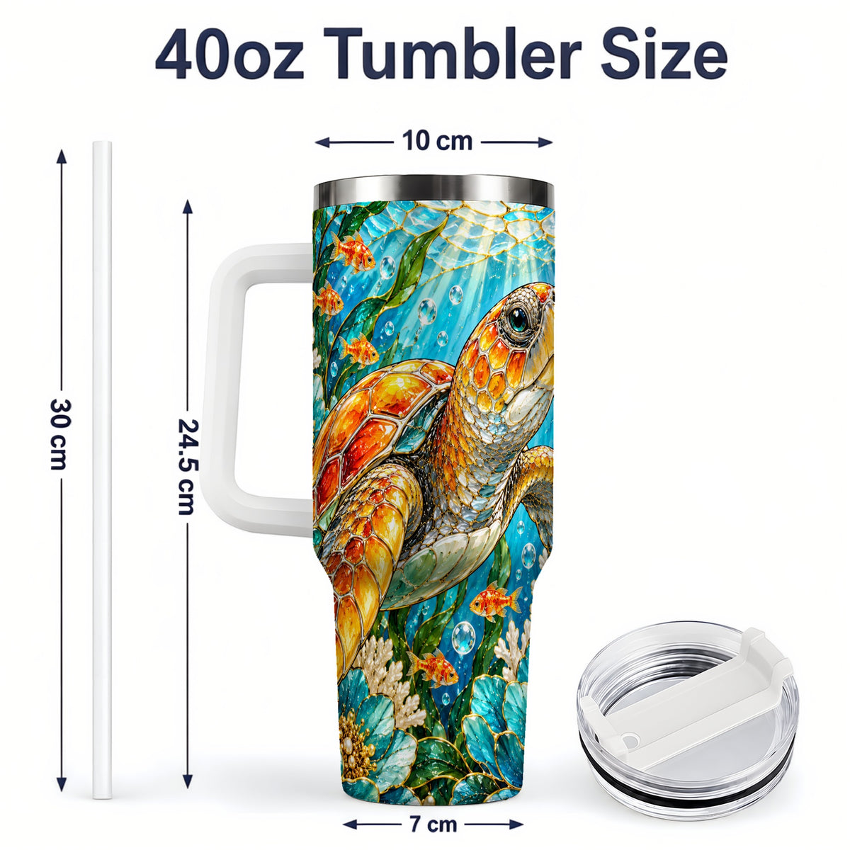 #pl[40oz|White] Sea Turtle Floral 40oz Tumbler, Drinkware for Turtle Lovers