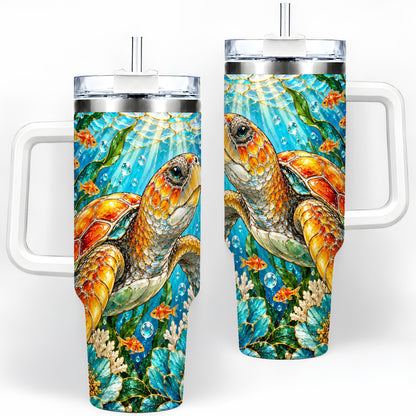 Sea Turtle Floral 40oz Tumbler, Drinkware for Turtle Lovers