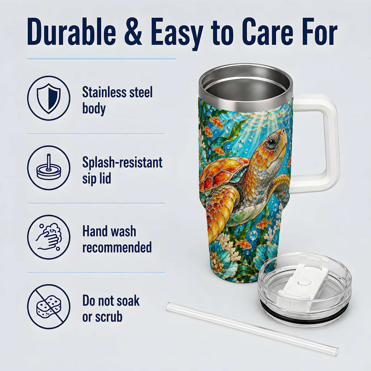 Sea Turtle Floral 40oz Tumbler, Drinkware for Turtle Lovers