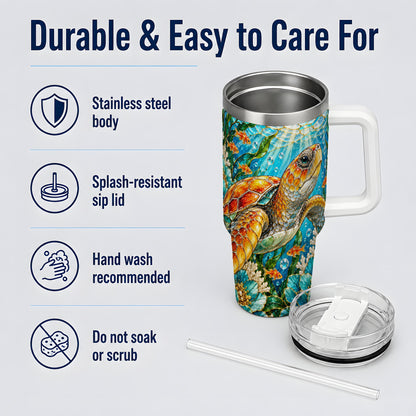 Sea Turtle Floral 40oz Tumbler, Drinkware for Turtle Lovers