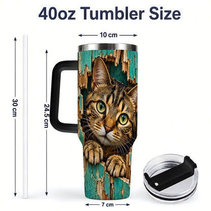 #pl[40oz|Black] Rustic Tabby Cat 40oz Tumbler, Drinkware for Cat Lovers