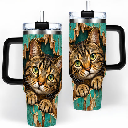 #pl[40oz|Black] Rustic Tabby Cat 40oz Tumbler, Drinkware for Cat Lovers