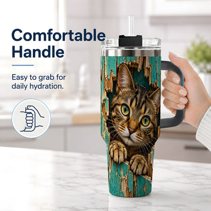 #pl[40oz|Black] Rustic Tabby Cat 40oz Tumbler, Drinkware for Cat Lovers