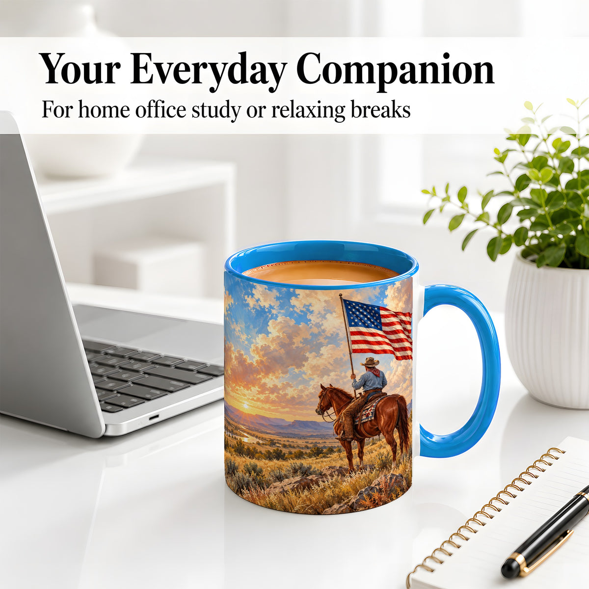 #pl[11oz|Blue] Patriotic Cowboy Accent Mug, Ceramic Drinkware for Western Fans