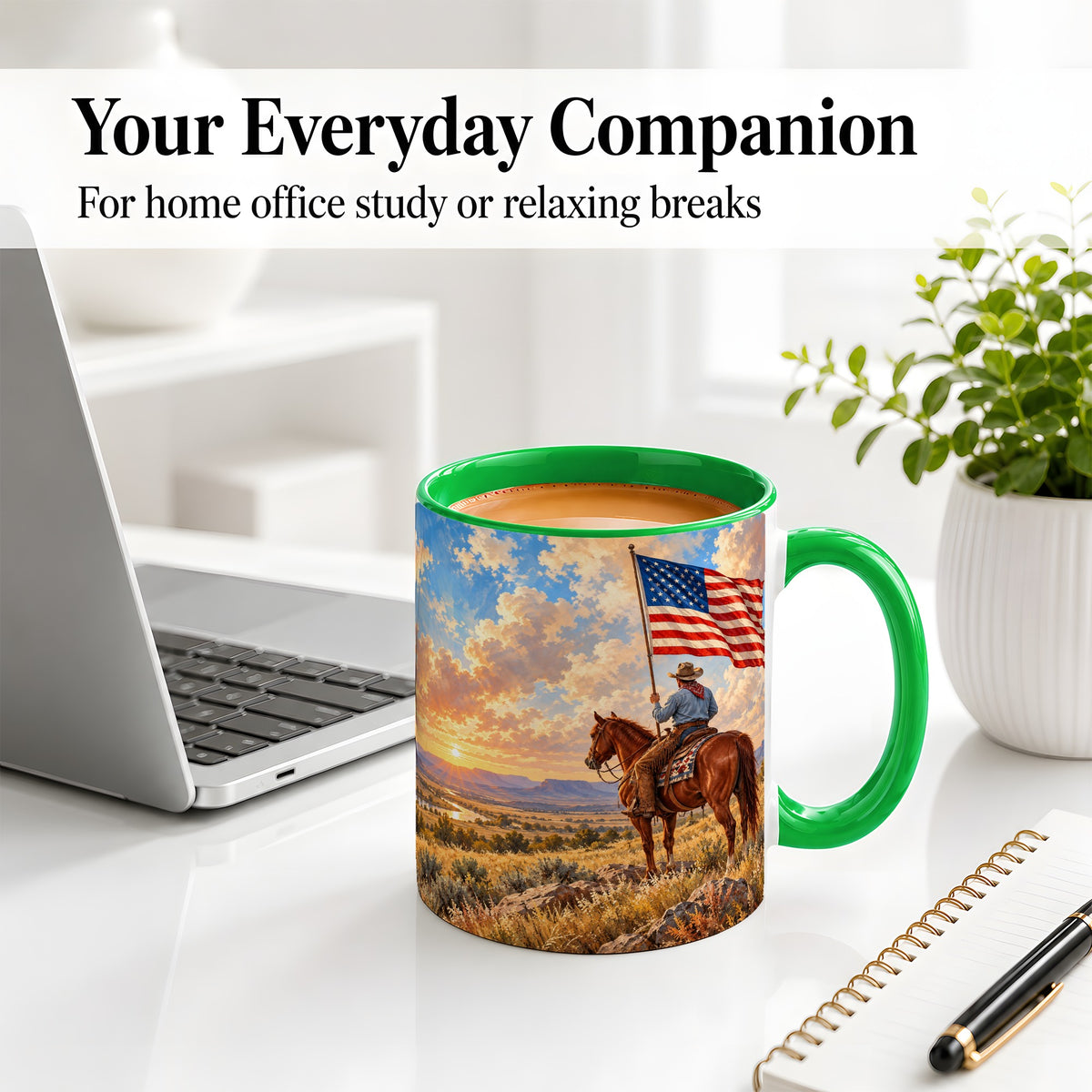 #pl[11oz|Green] Patriotic Cowboy Accent Mug, Ceramic Drinkware for Western Fans