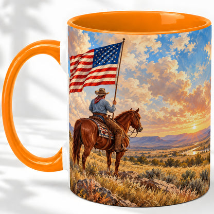 #pl[11oz|Orange] Patriotic Cowboy Accent Mug, Ceramic Drinkware for Western Fans
