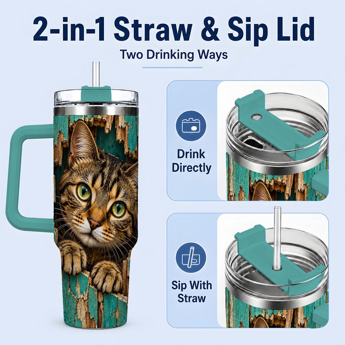 #pl[40oz|Green] Rustic Tabby Cat 40oz Tumbler, Drinkware for Cat Lovers