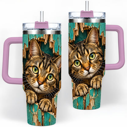 #pl[40oz|Pink] Rustic Tabby Cat 40oz Tumbler, Drinkware for Cat Lovers