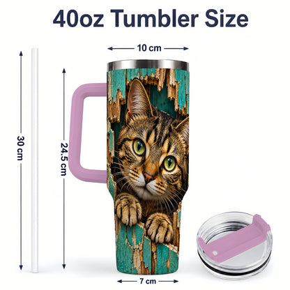 #pl[40oz|Pink] Rustic Tabby Cat 40oz Tumbler, Drinkware for Cat Lovers