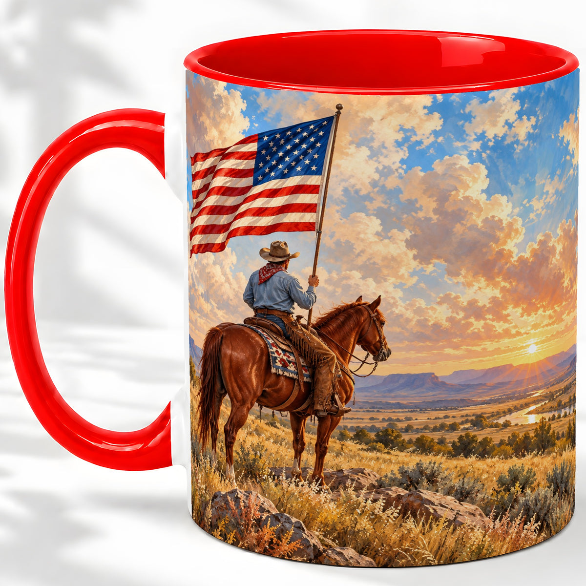 Patriotic Cowboy Accent Mug, Ceramic Drinkware for Western Fans