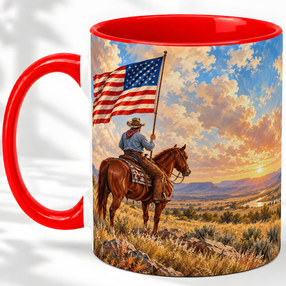 Patriotic Cowboy Accent Mug, Ceramic Drinkware for Western Fans