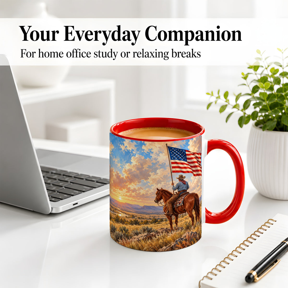#pl[11oz|Red] Patriotic Cowboy Accent Mug, Ceramic Drinkware for Western Fans