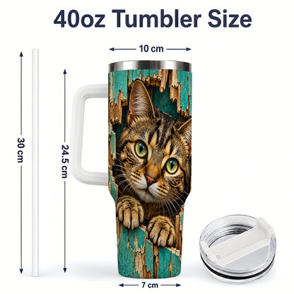 #pl[40oz|White] Rustic Tabby Cat 40oz Tumbler, Drinkware for Cat Lovers