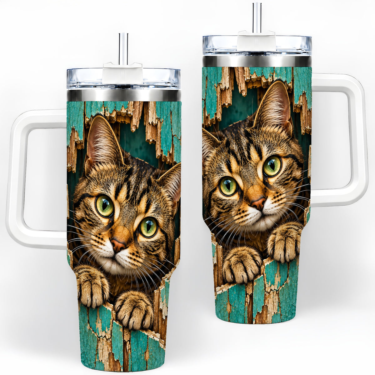 Rustic Tabby Cat 40oz Tumbler, Drinkware for Cat Lovers