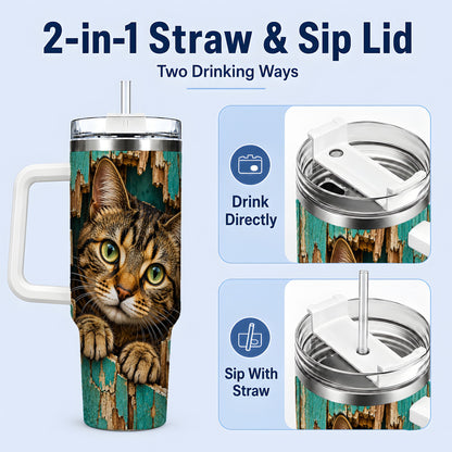 #pl[40oz|White] Rustic Tabby Cat 40oz Tumbler, Drinkware for Cat Lovers