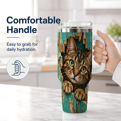 #pl[40oz|White] Rustic Tabby Cat 40oz Tumbler, Drinkware for Cat Lovers