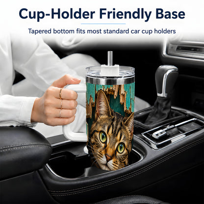 Rustic Tabby Cat 40oz Tumbler, Drinkware for Cat Lovers