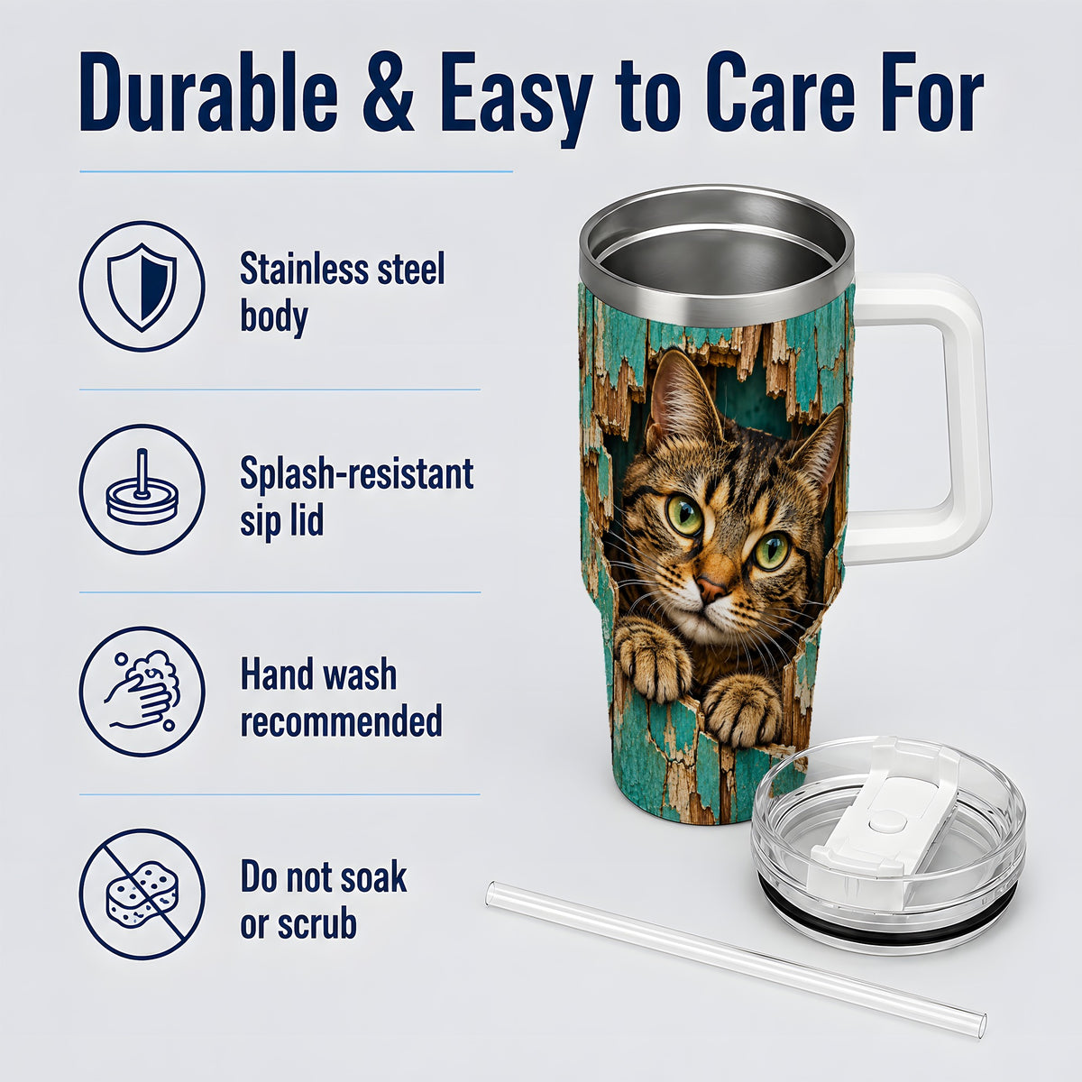 Rustic Tabby Cat 40oz Tumbler, Drinkware for Cat Lovers