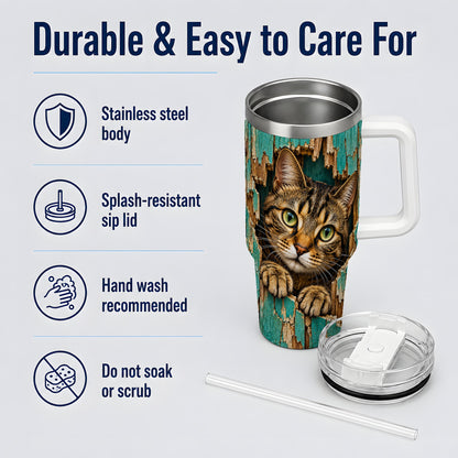 Rustic Tabby Cat 40oz Tumbler, Drinkware for Cat Lovers