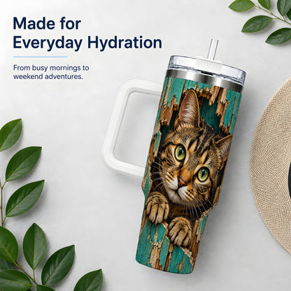 Rustic Tabby Cat 40oz Tumbler, Drinkware for Cat Lovers