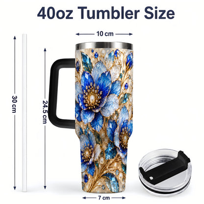 #pl[40oz|Black] Blue Floral Art 40oz Tumbler, Drinkware for Flower Lovers