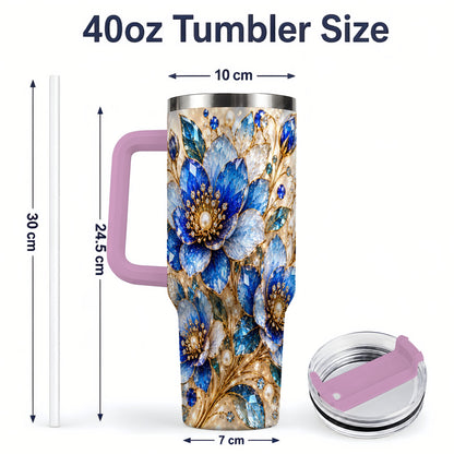 #pl[40oz|Pink] Blue Floral Art 40oz Tumbler, Drinkware for Flower Lovers