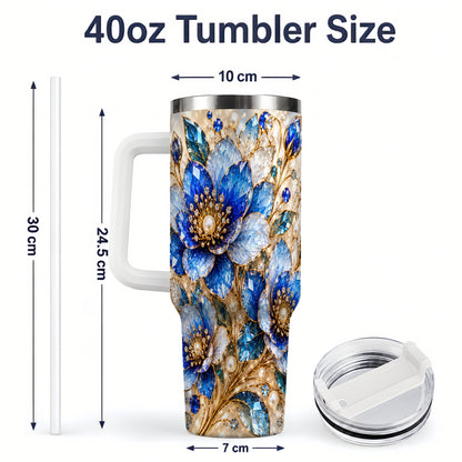 #pl[40oz|White] Blue Floral Art 40oz Tumbler, Drinkware for Flower Lovers