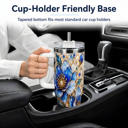 Blue Floral Art 40oz Tumbler, Drinkware for Flower Lovers