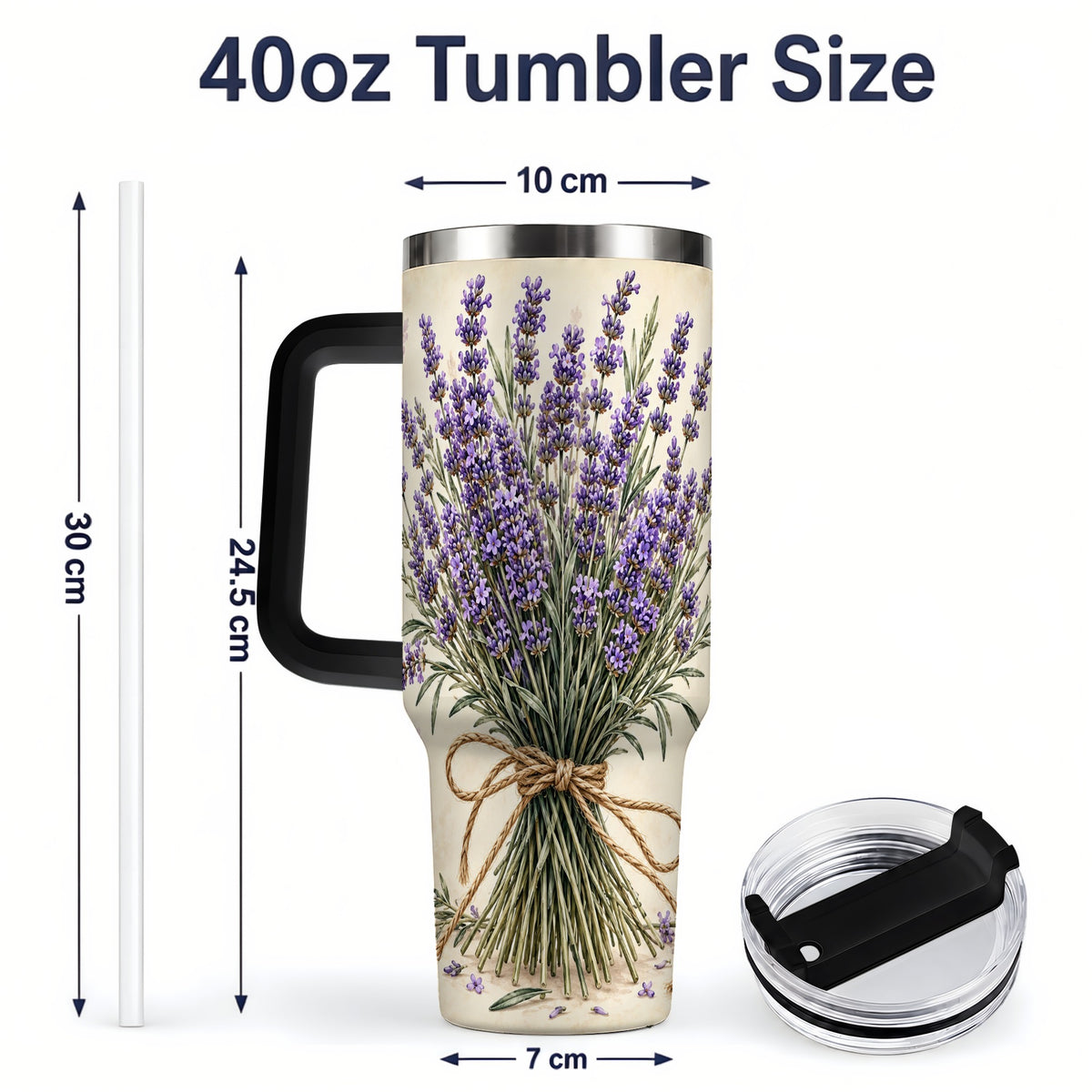 #pl[40oz|Black] Lavender Bouquet 40oz Tumbler, Drinkware for Lavender Lovers