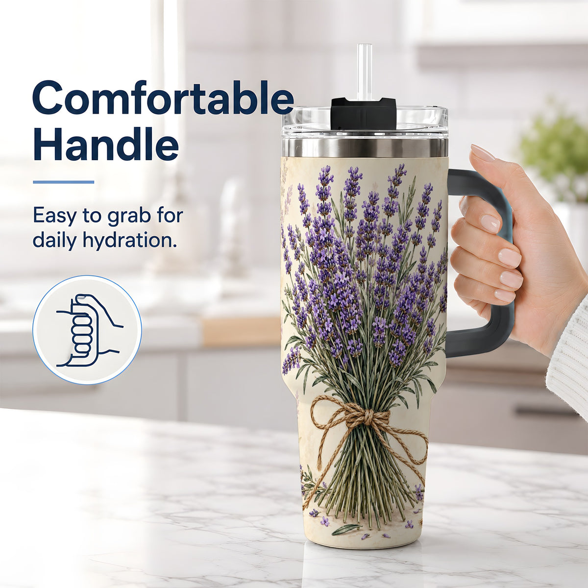 #pl[40oz|Black] Lavender Bouquet 40oz Tumbler, Drinkware for Lavender Lovers