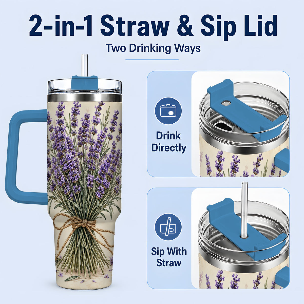#pl[40oz|Blue] Lavender Bouquet 40oz Tumbler, Drinkware for Lavender Lovers