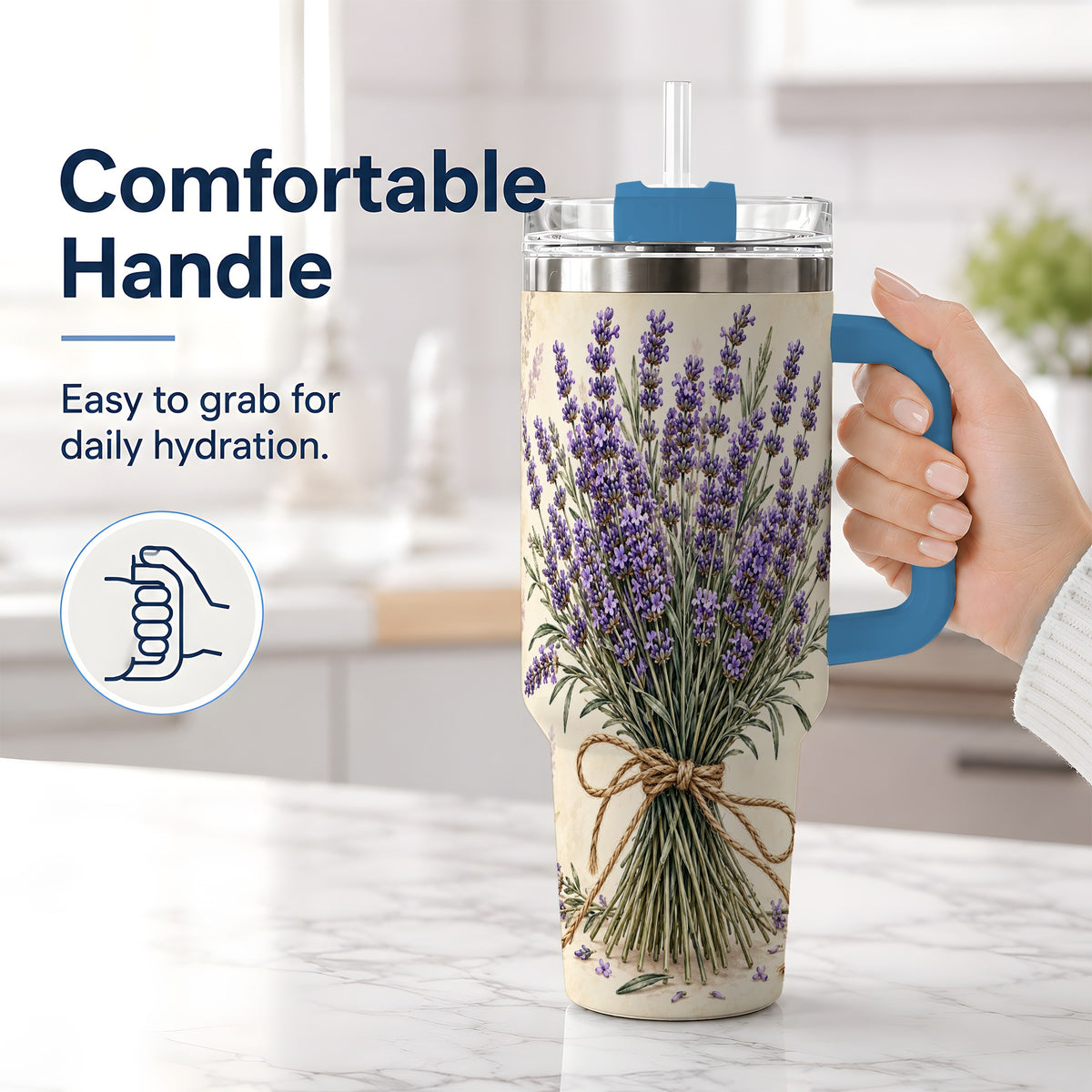 #pl[40oz|Blue] Lavender Bouquet 40oz Tumbler, Drinkware for Lavender Lovers