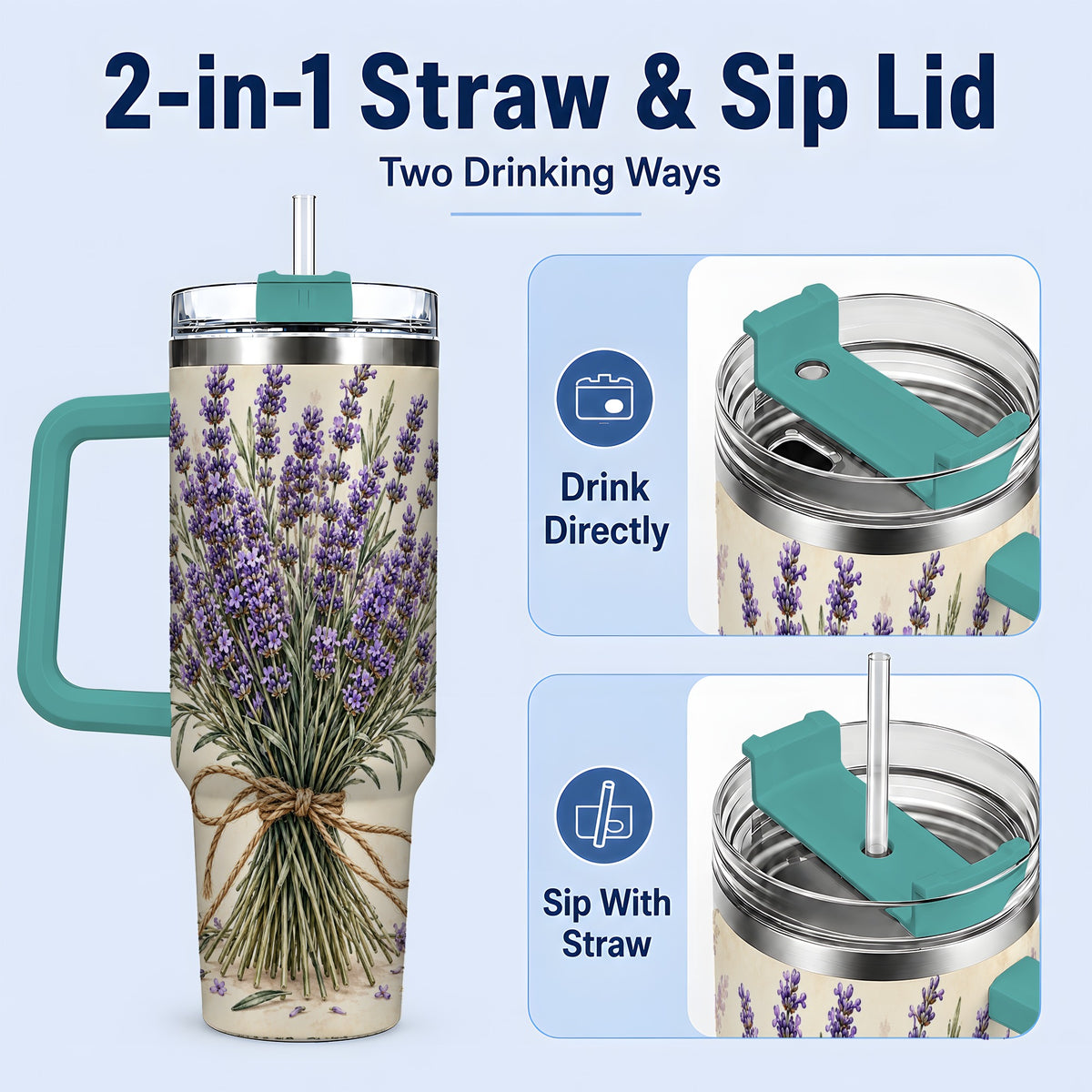 #pl[40oz|Green] Lavender Bouquet 40oz Tumbler, Drinkware for Lavender Lovers