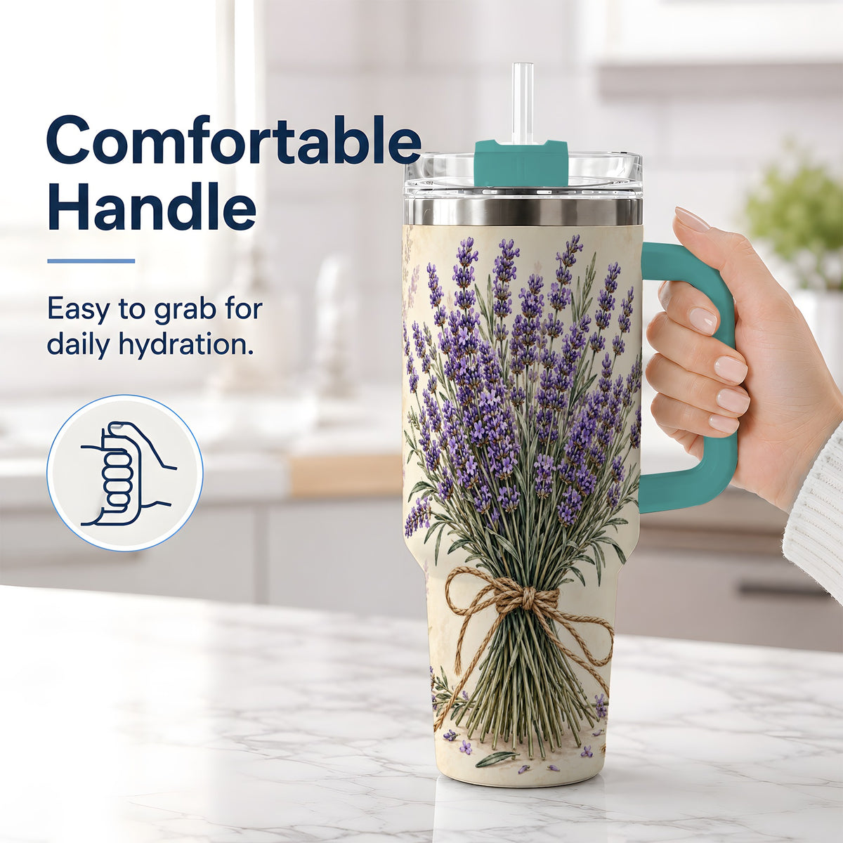 #pl[40oz|Green] Lavender Bouquet 40oz Tumbler, Drinkware for Lavender Lovers