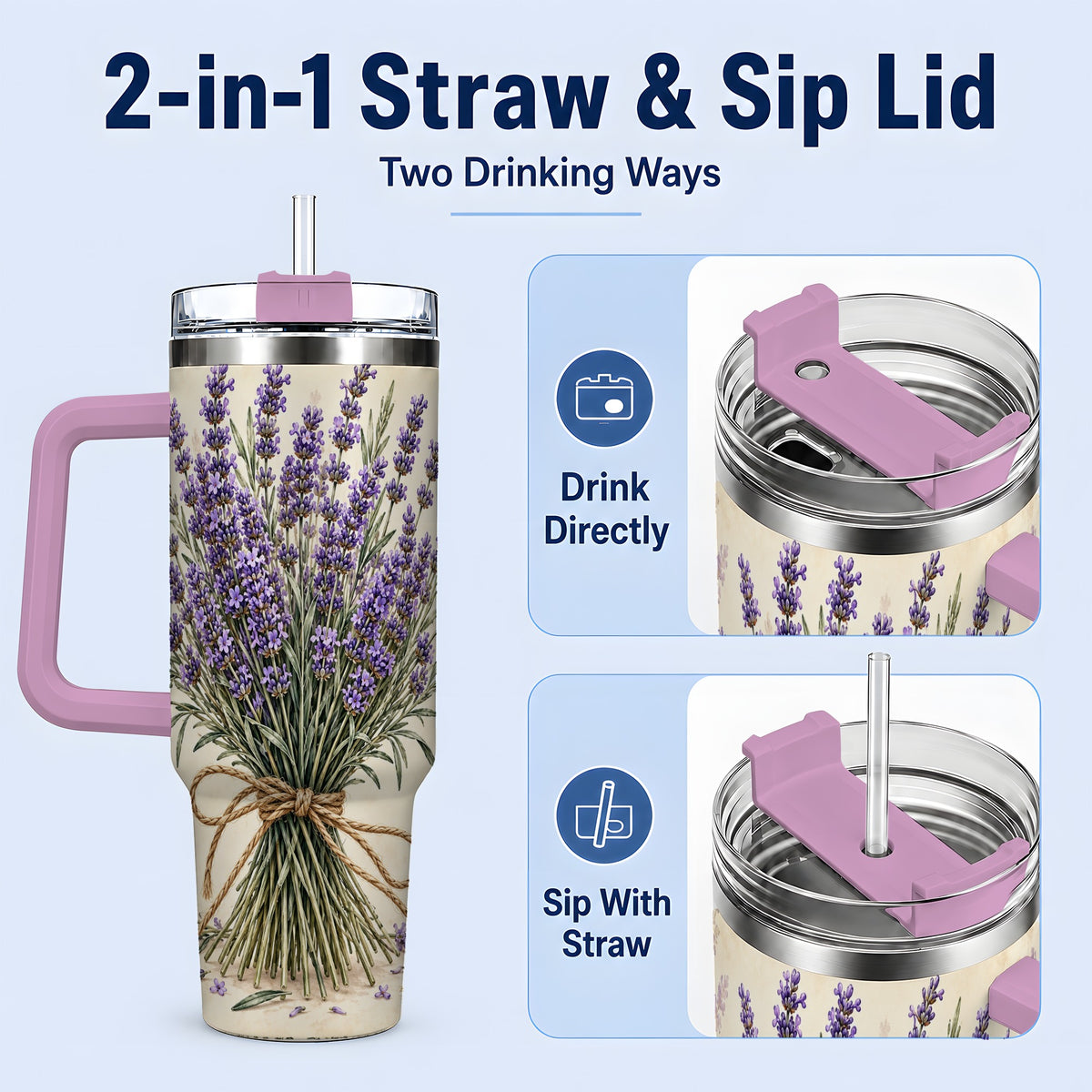 #pl[40oz|Pink] Lavender Bouquet 40oz Tumbler, Drinkware for Lavender Lovers