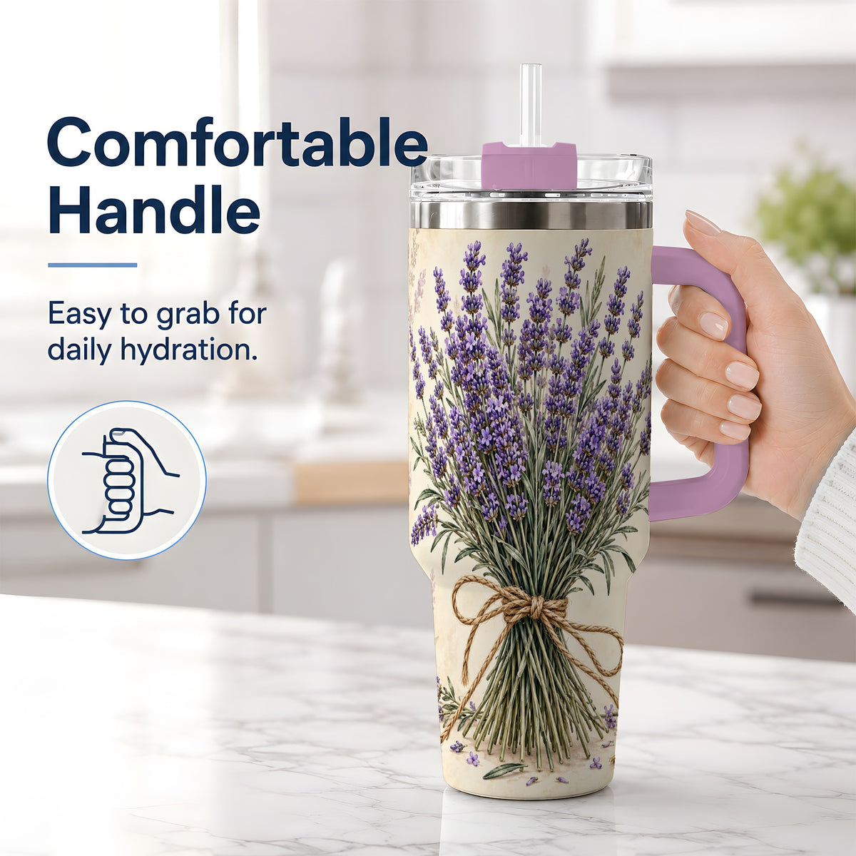 #pl[40oz|Pink] Lavender Bouquet 40oz Tumbler, Drinkware for Lavender Lovers