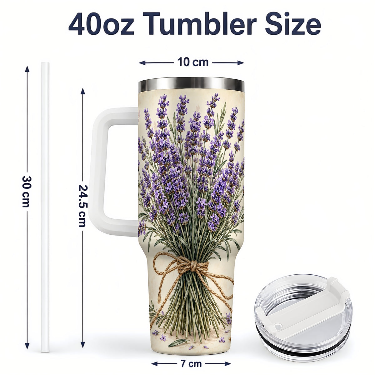#pl[40oz|White] Lavender Bouquet 40oz Tumbler, Drinkware for Lavender Lovers