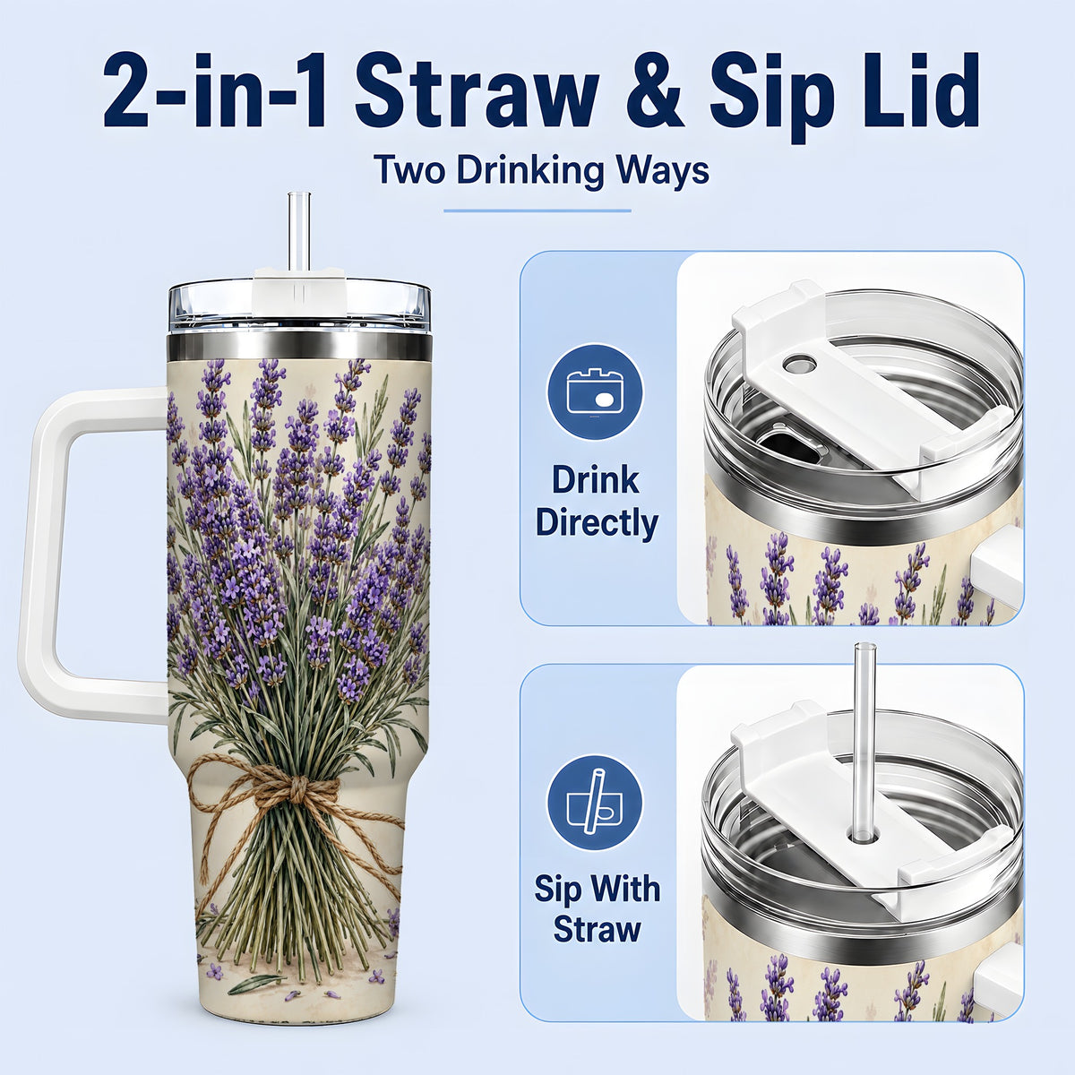 #pl[40oz|White] Lavender Bouquet 40oz Tumbler, Drinkware for Lavender Lovers