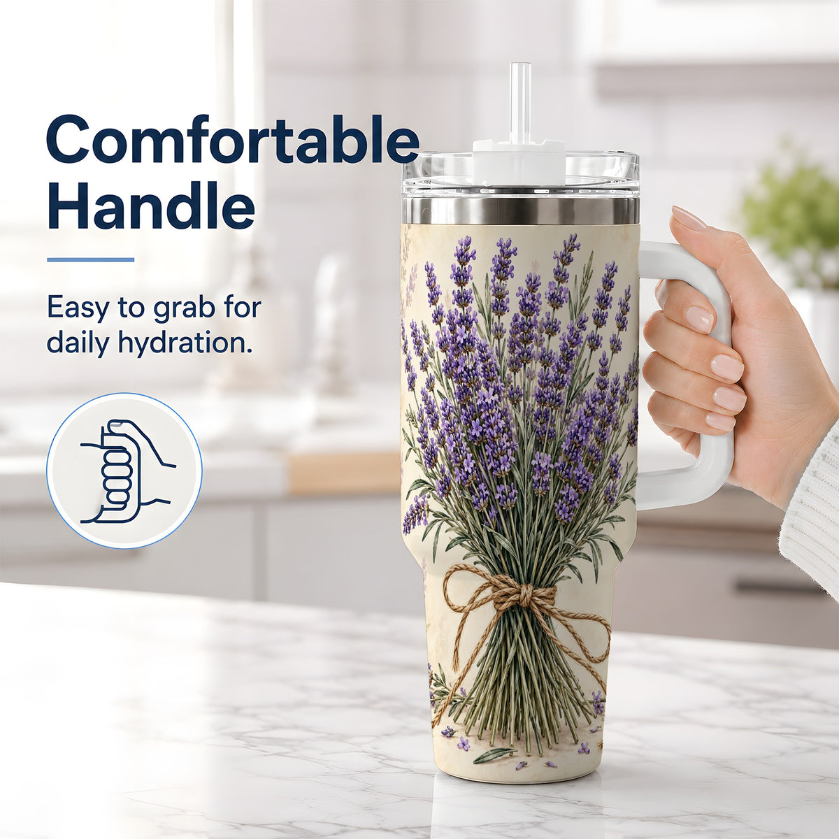 #pl[40oz|White] Lavender Bouquet 40oz Tumbler, Drinkware for Lavender Lovers