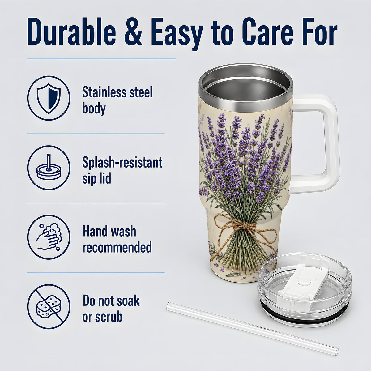 Lavender Bouquet 40oz Tumbler, Drinkware for Lavender Lovers