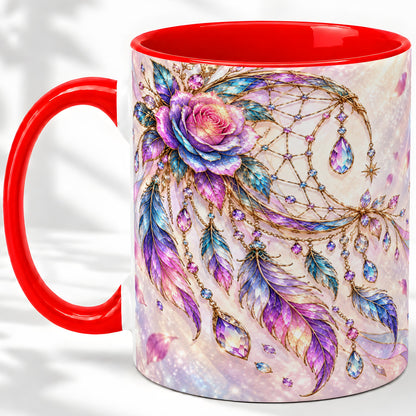 Floral Dreamcatcher Accent Mug, Ceramic Drinkware for Boho Fans