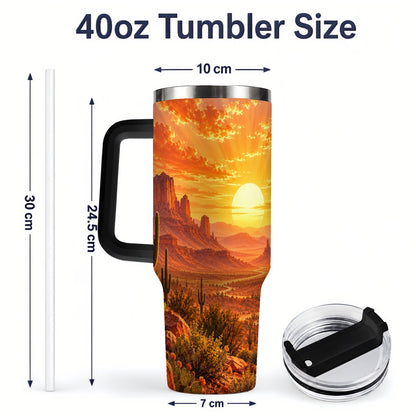 #pl[40oz|Black] Desert Sunset Tumbler, 40oz Tumbler with Cactus Landscape Artwork