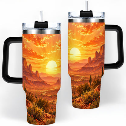 #pl[40oz|Black] Desert Sunset Tumbler, 40oz Tumbler with Cactus Landscape Artwork