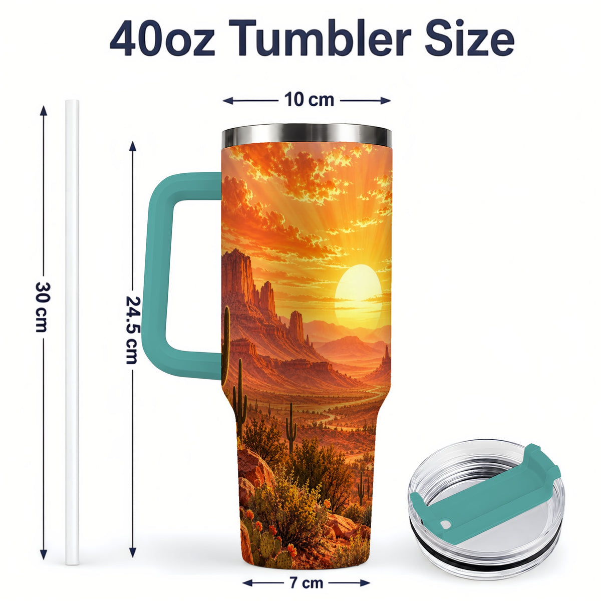 #pl[40oz|Green] Desert Sunset Tumbler, 40oz Tumbler with Cactus Landscape Artwork