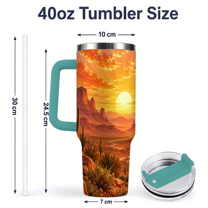 #pl[40oz|Green] Desert Sunset Tumbler, 40oz Tumbler with Cactus Landscape Artwork