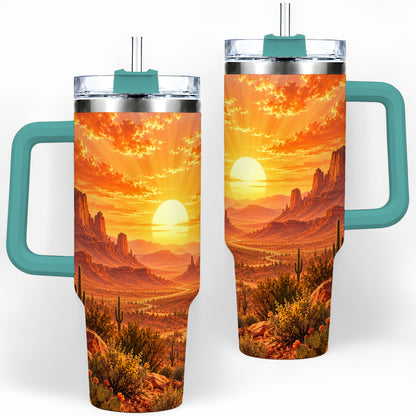 #pl[40oz|Green] Desert Sunset Tumbler, 40oz Tumbler with Cactus Landscape Artwork